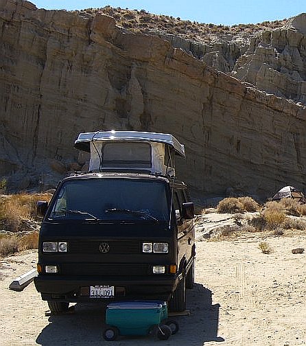 Camper with Pop Top in Red Rock Canyon State Park, CA