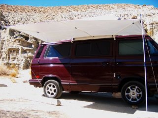 Camper with Shady Boy Awning in Red Rock Canyon State Park, CA