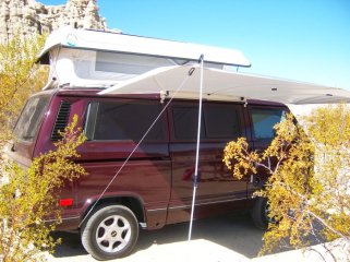 Camper with Shady Boy Awning in Red Rock Canyon State Park, CA